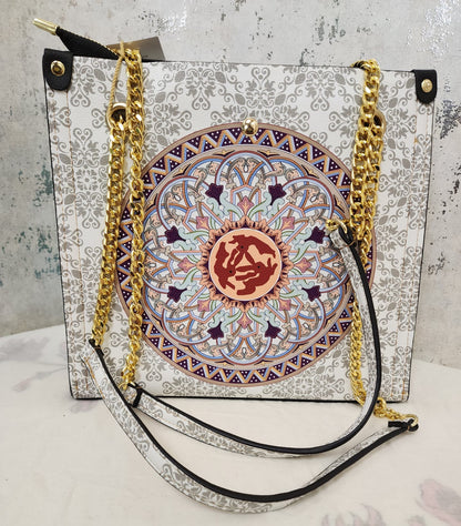 Mandala Art Tote Bag with Gold Chain Strap – Elegant & Ethnic Fusion