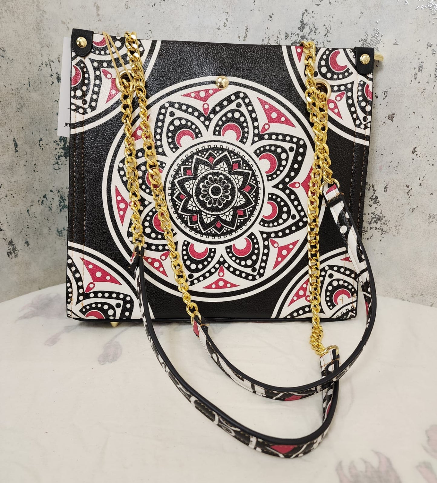 Mandala Art Tote Bag with Gold Chain Strap – Elegant & Ethnic Fusion