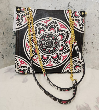 Mandala Art Tote Bag with Gold Chain Strap – Elegant & Ethnic Fusion