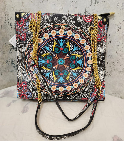 Mandala Art Tote Bag with Gold Chain Strap – Elegant & Ethnic Fusion