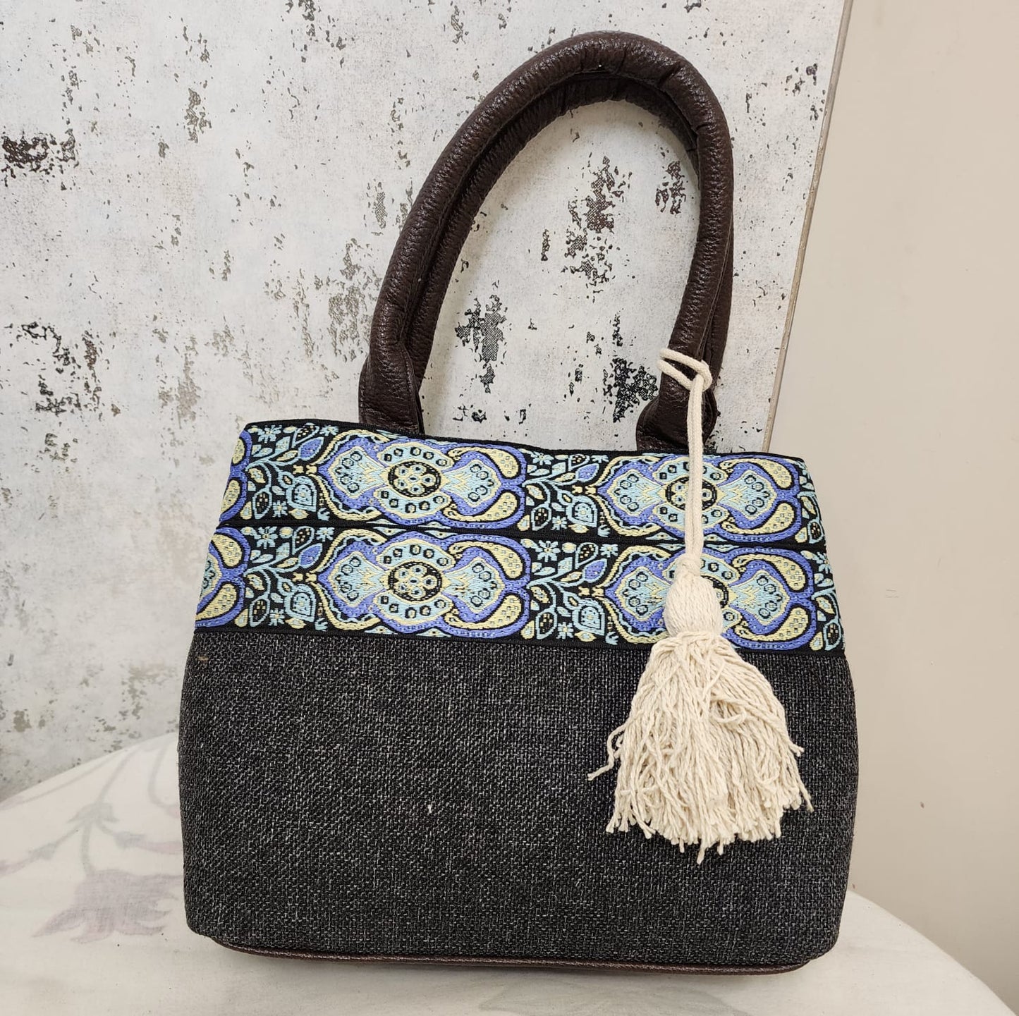 Ethnic Embroidered Tote Bags with Tassel Charm