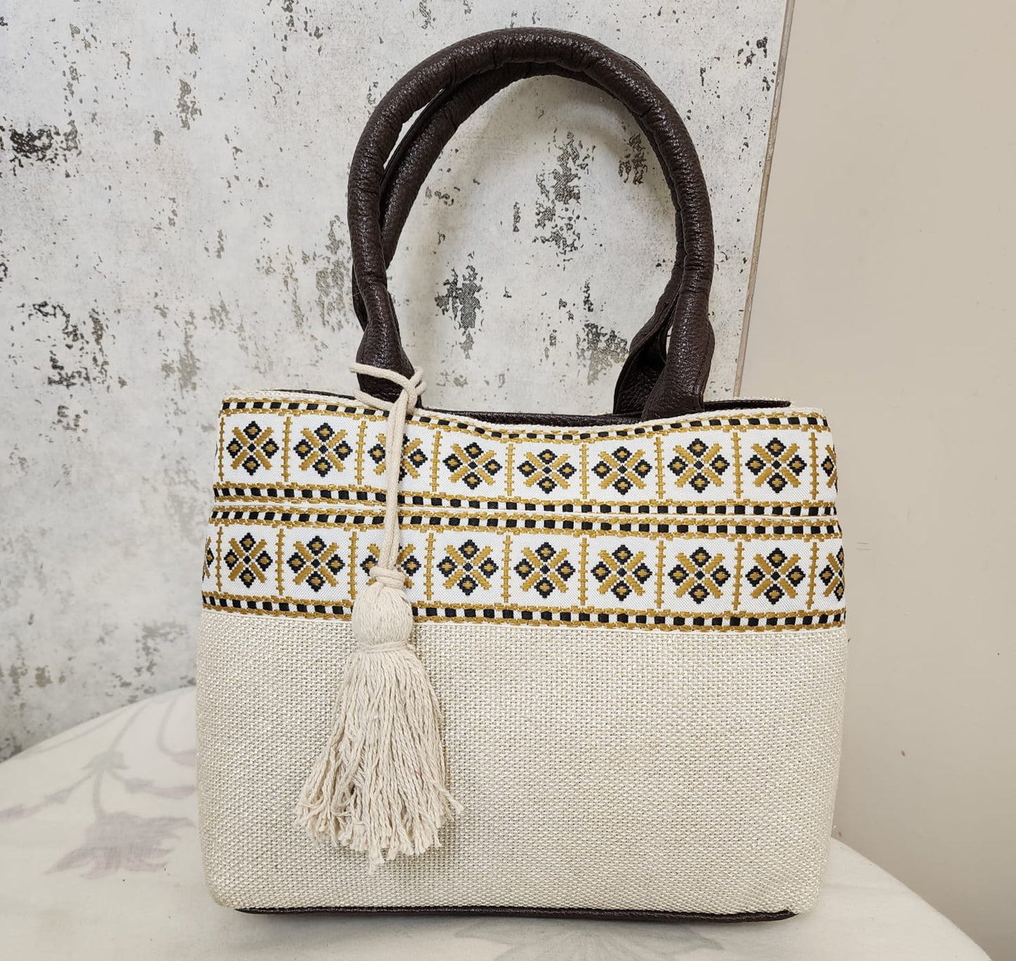 Ethnic Embroidered Tote Bags with Tassel Charm