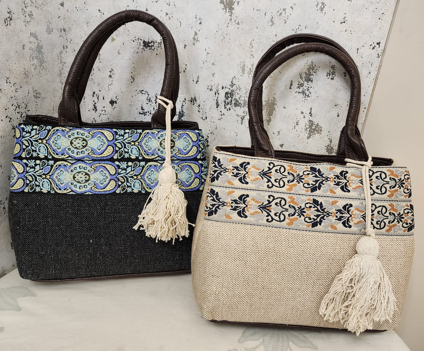 Ethnic Embroidered Tote Bags with Tassel Charm