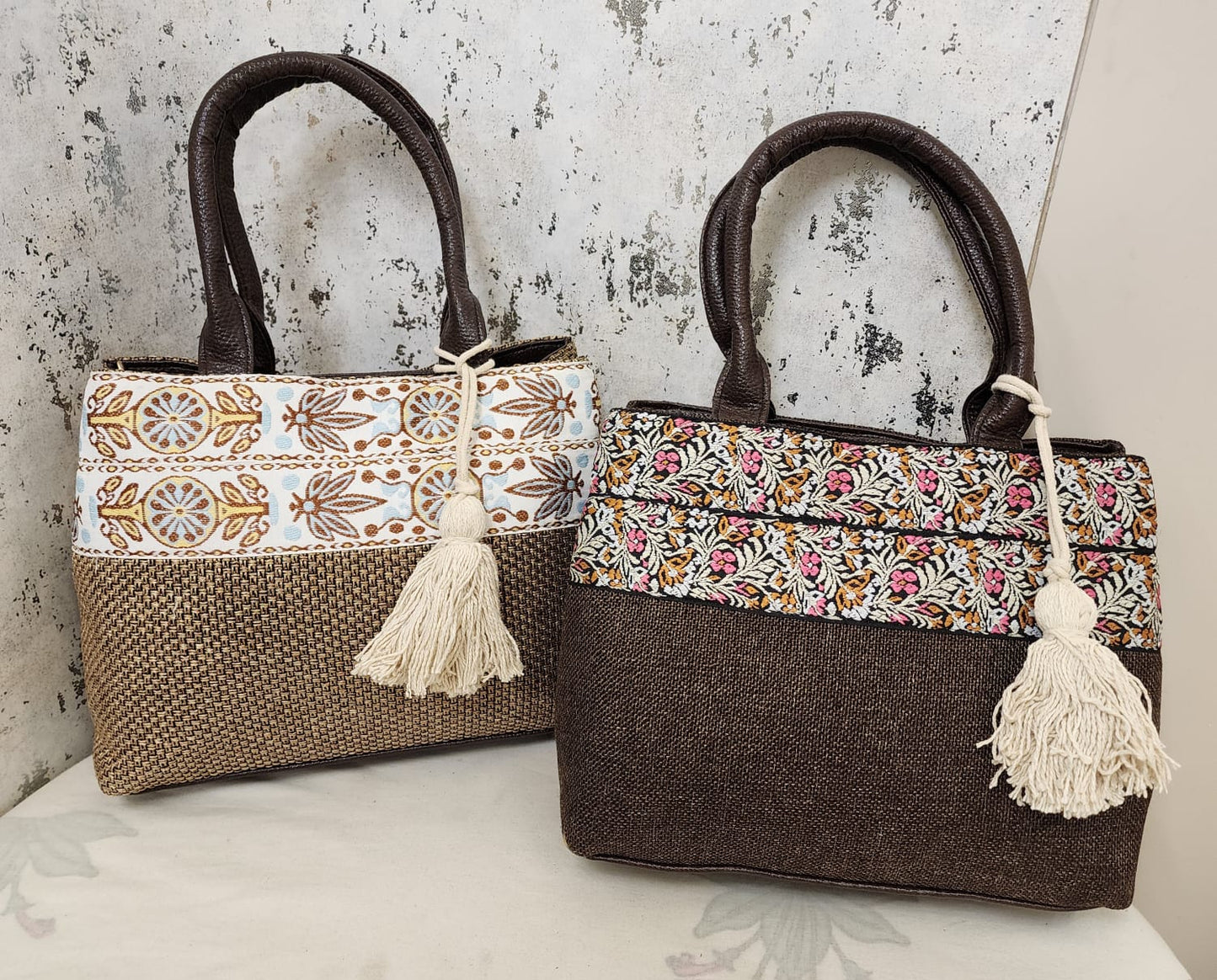 Ethnic Embroidered Tote Bags with Tassel Charm