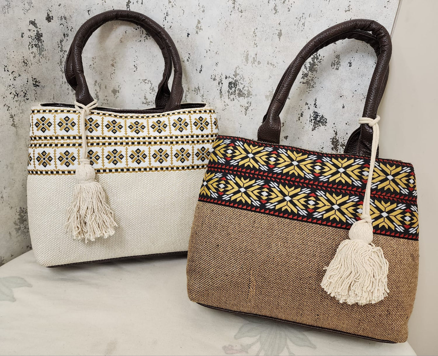 Ethnic Embroidered Tote Bags with Tassel Charm