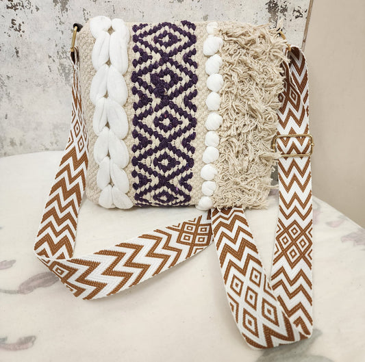 Boho Tribal Sling Bag with Shell & Fringe Detailing