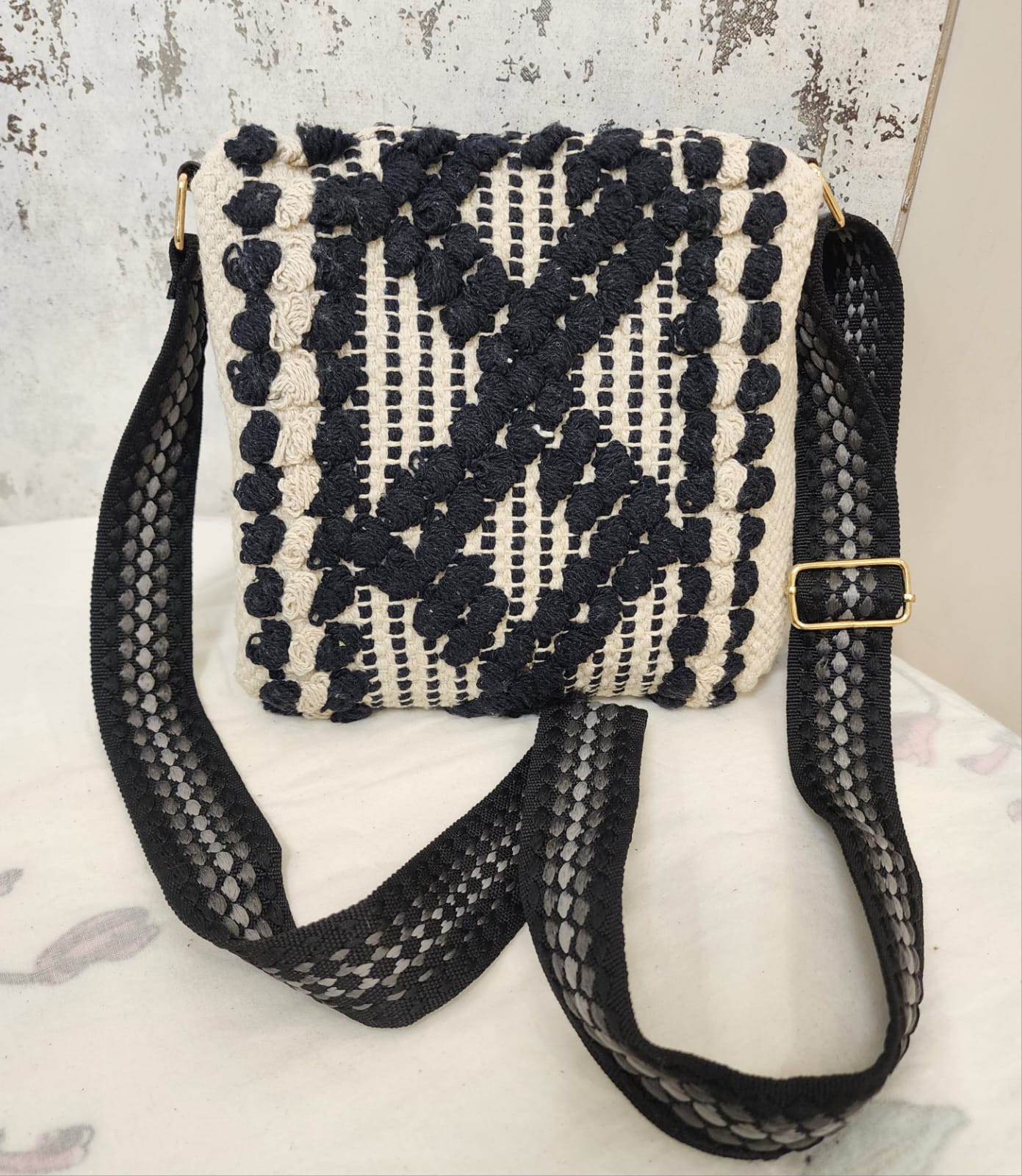 Boho Tribal Sling Bag with Shell & Fringe Detailing