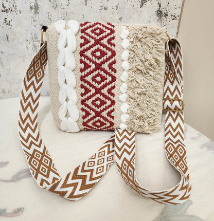Boho Tribal Sling Bag with Shell & Fringe Detailing