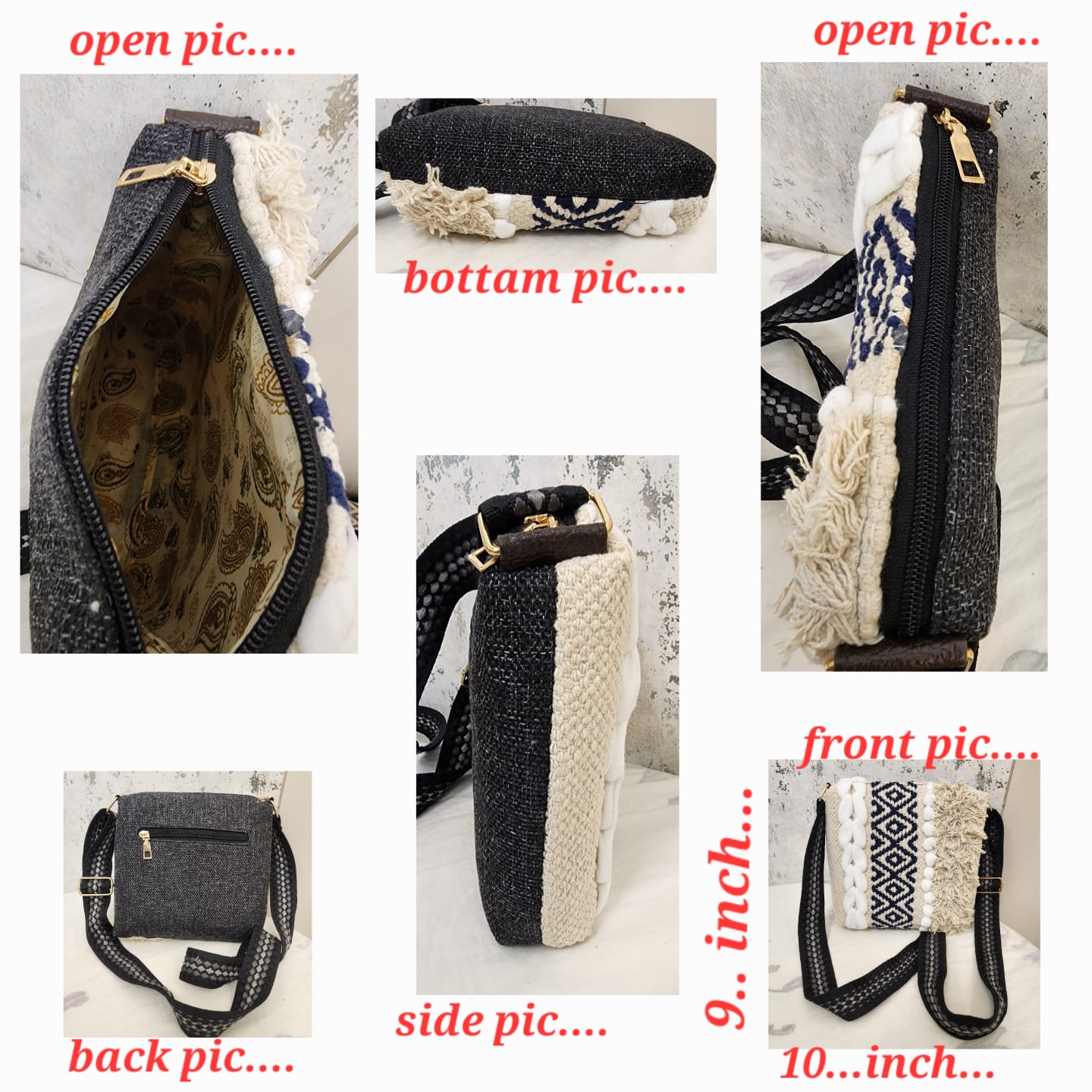 Boho Tribal Sling Bag with Shell & Fringe Detailing