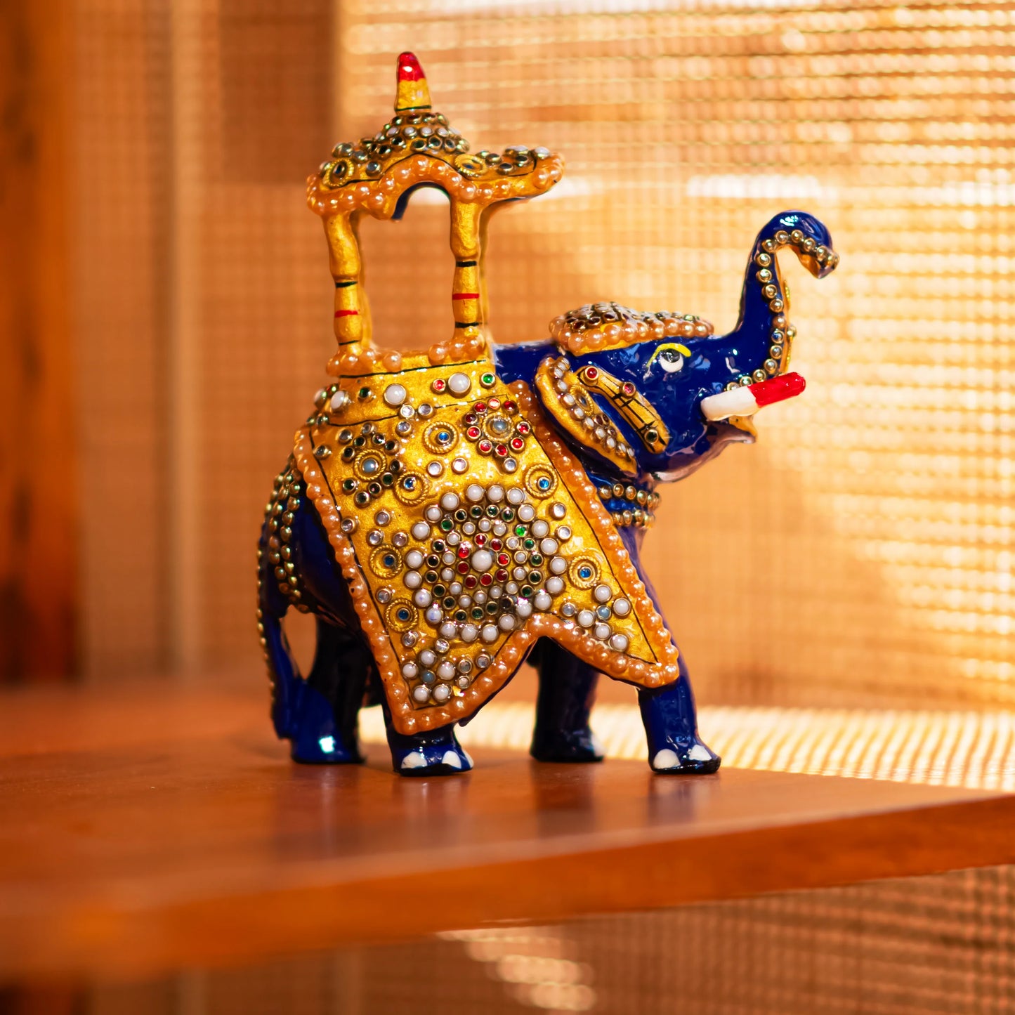 Royal Blue Hand-Painted Elephant Figurine – Rajasthani Art Decor