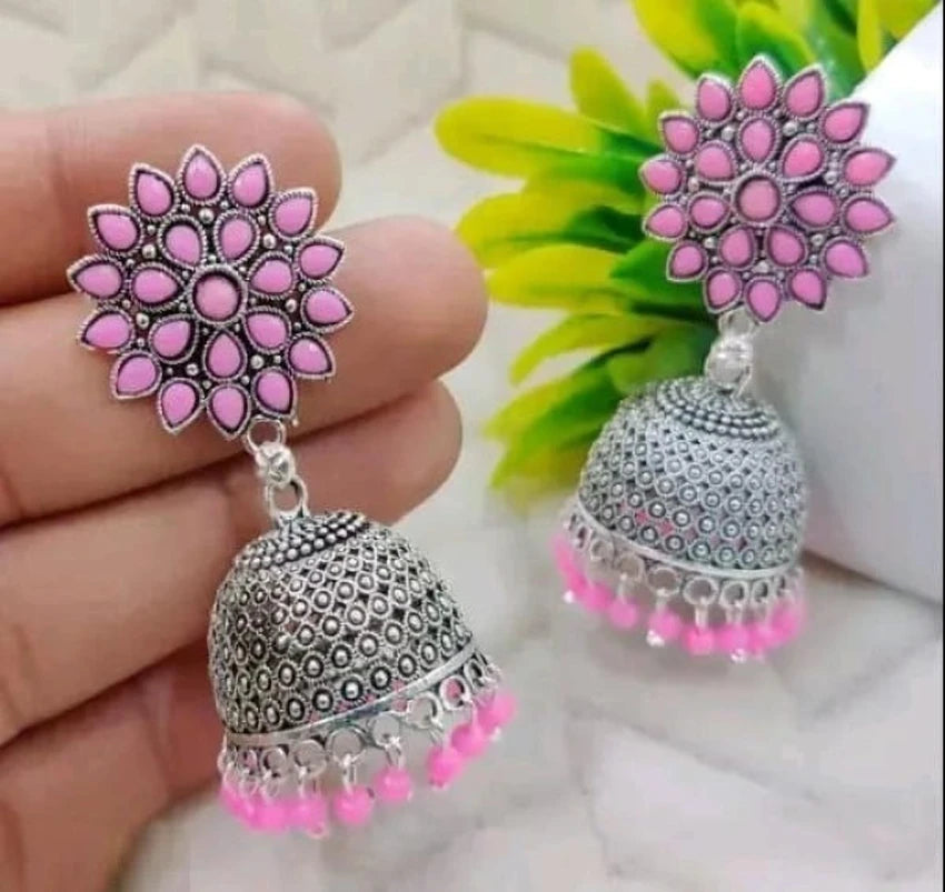 Floral Jhumka Earrings with Beaded Danglers