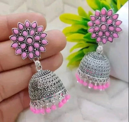 Floral Jhumka Earrings with Beaded Danglers