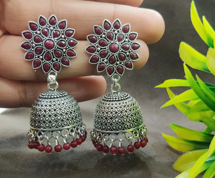 Floral Jhumka Earrings with Beaded Danglers