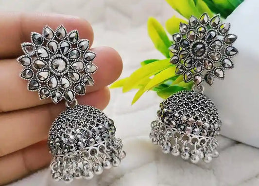 Floral Jhumka Earrings with Beaded Danglers