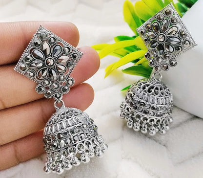 Floral Jhumka Earrings with Beaded Danglers